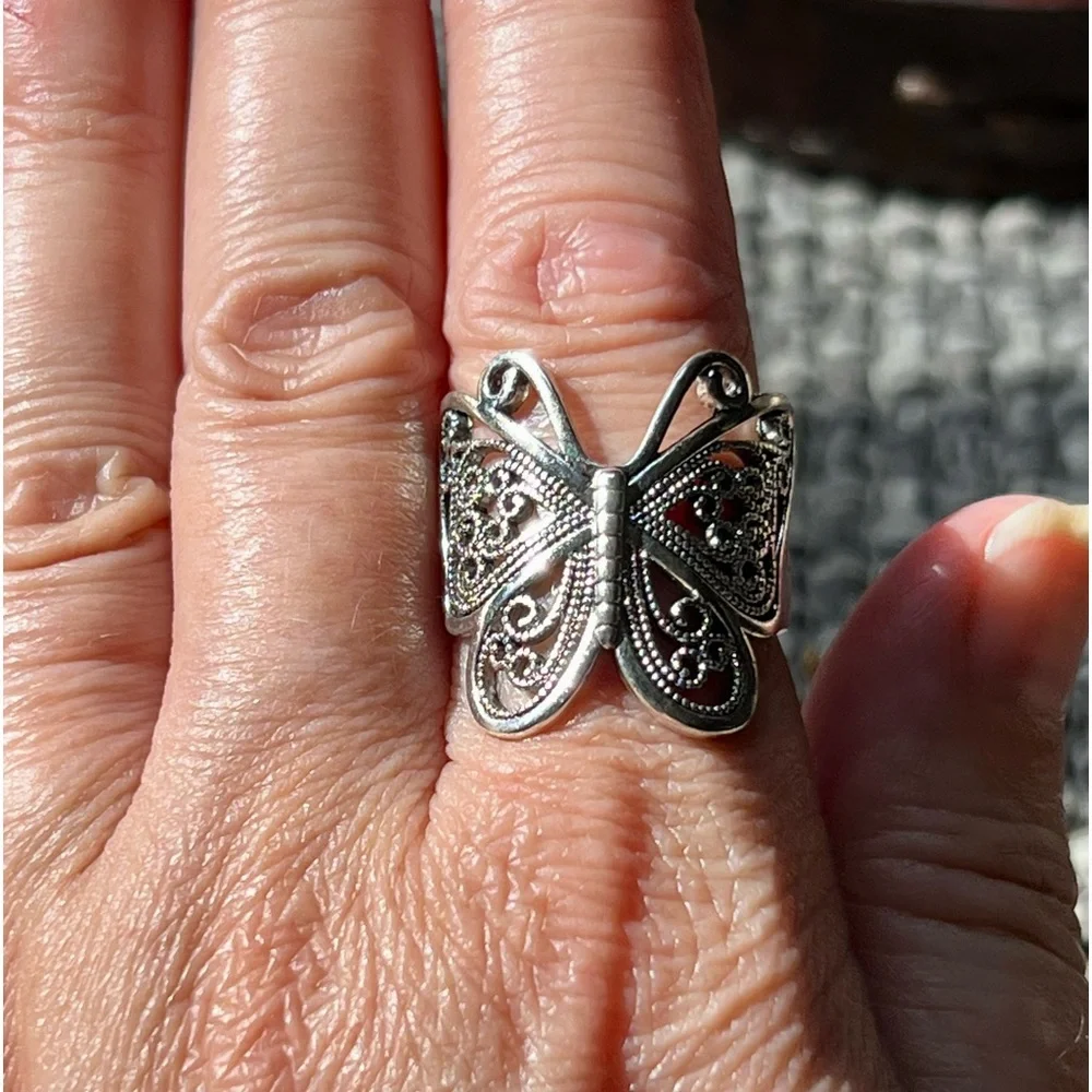 Sterling-Style Silver Butterfly Ring - Women's Fashion Band